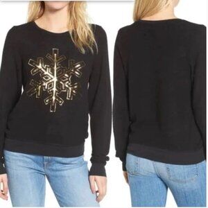DREAM SCENE x WILDFOX Women's Back/Gold Foil Snowflake Fleece Pullover sweater